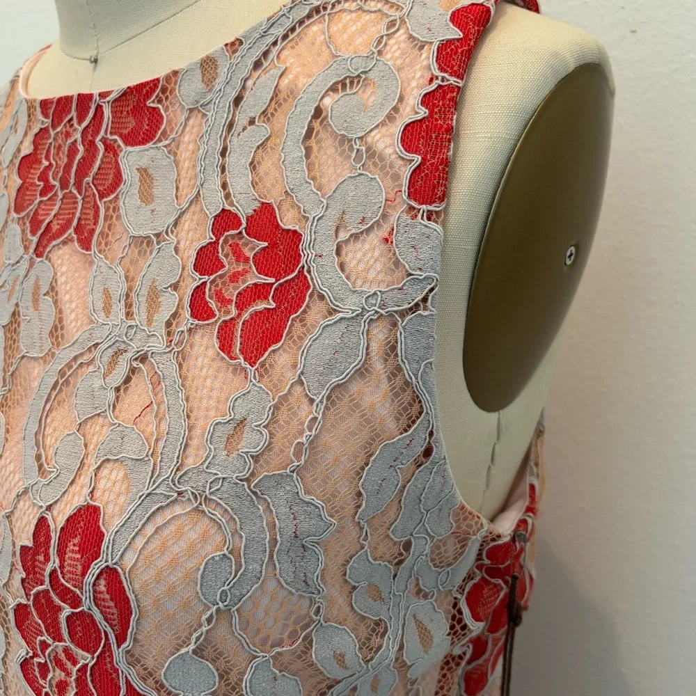 Eva Franco Lace Top & Skirt Set NWT 2 Pcs Persimmon Blue & Pale Pink Size 8
